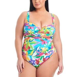 Bleu by Rod Beattie Women's Plus Size Away We Go Shirred One-Piece Swimsuit 20W